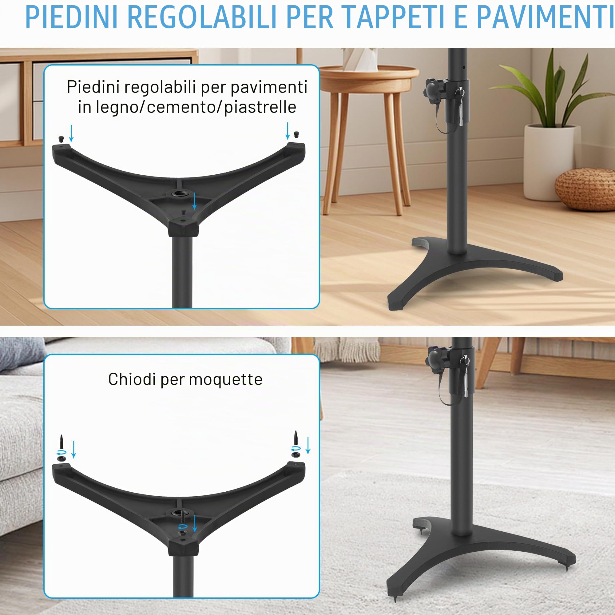 OUUTMEE Set di 2 supporti per altoparlanti regolabili in altezza, piedi per altoparlanti universali, supporti per altoparlanti a pavimento con base triangolare per altoparlanti da libreria e