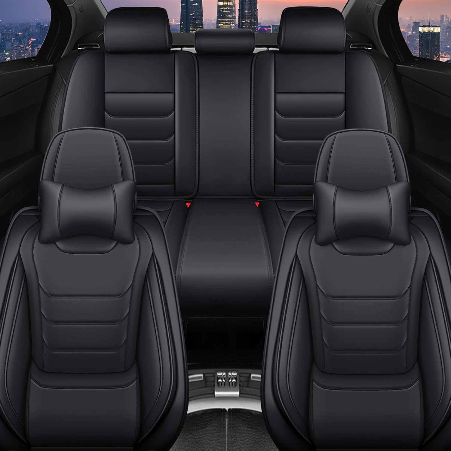 Car Seat Covers for Infiniti QX60 2014-2025, Luxury Nappa Leather Automotive Seat Covers, Anti-Slip Breathable Seat Cushion with Memory Foam Lumbar Support, 5 Seats with Pillows, Black