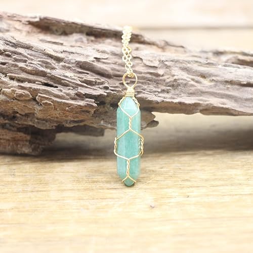 Miniatura 4 de Collar de cristal natural multicolor con alambre de cuarzo punta de bala hexagonal colgante de gemas de chakras joyería de péndulo de chakras jade