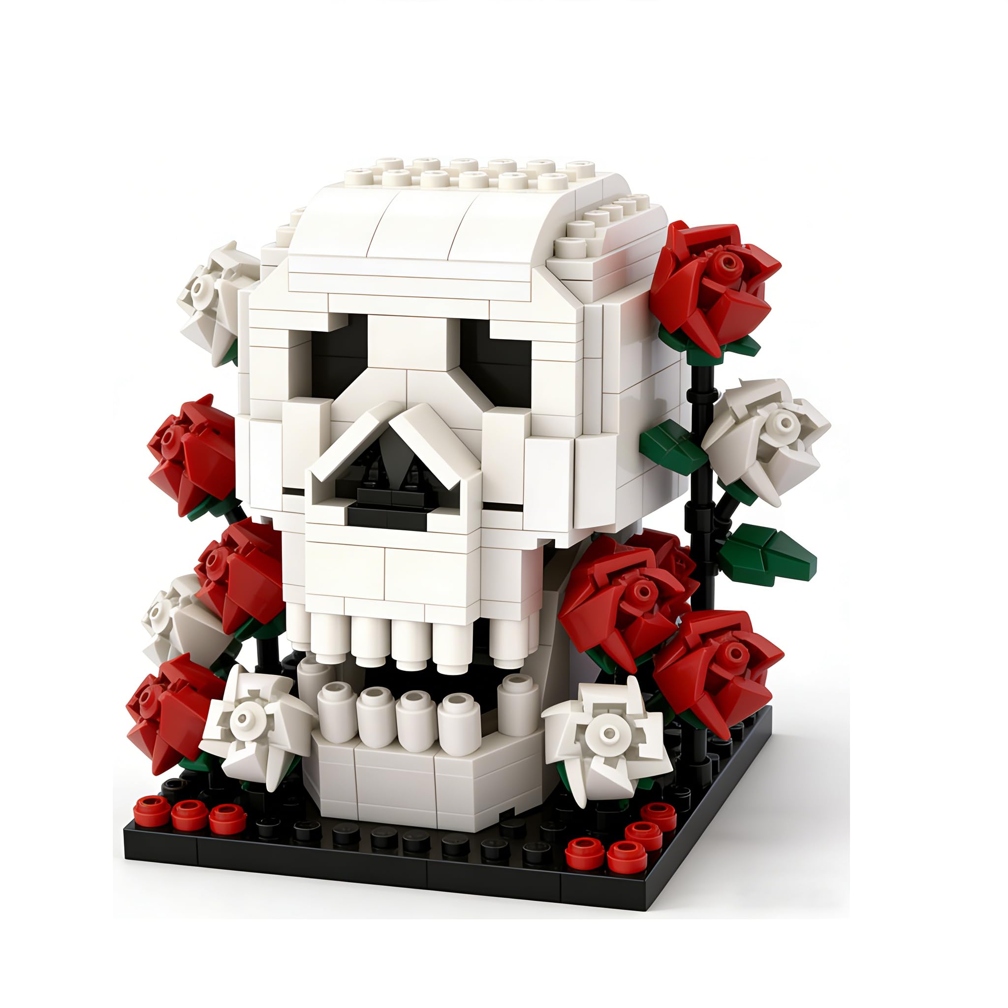 SANFUNET Skull Building Block Set, 500+ Piece Gothic Skull with Roses Model Kit, Interlocking Decorative Toy Gift for Adults, Compatible with Major Brands