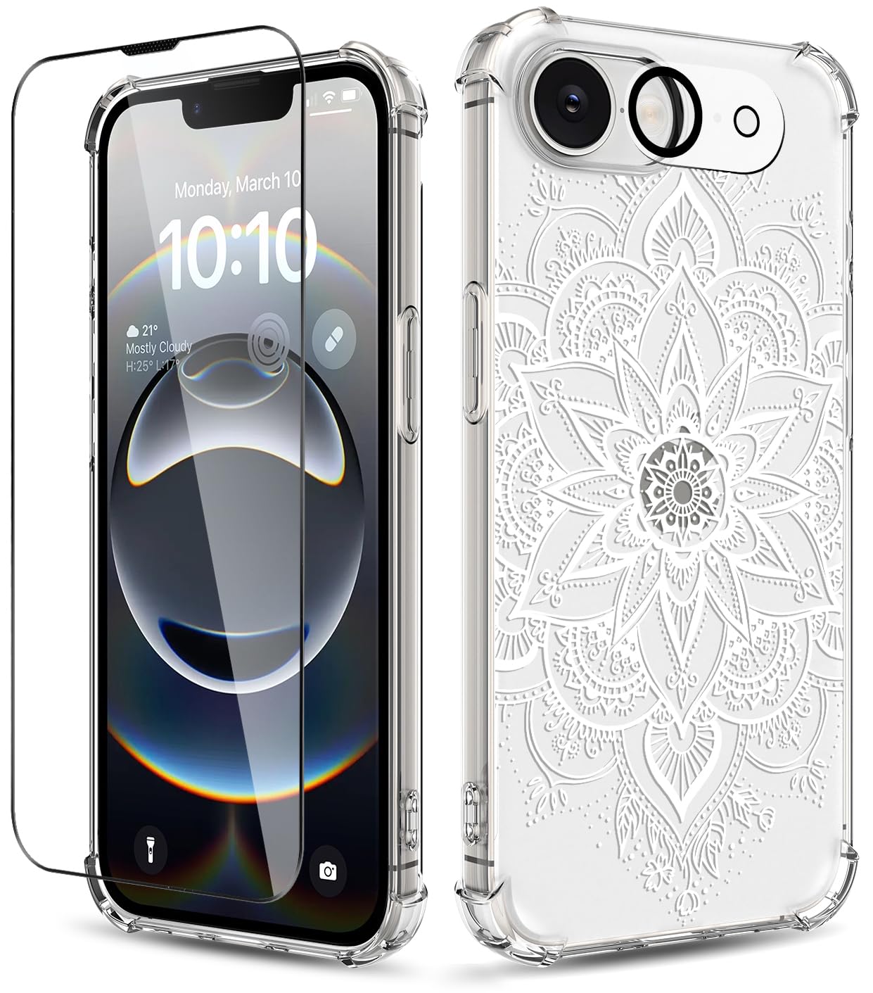 YOYORI for iPhone 16e Case,[3 in 1] with Screen Protector & Camera Lens Protector, Flower Pattern Design,Clear Soft Shockproof Slim Floral Phone Cover