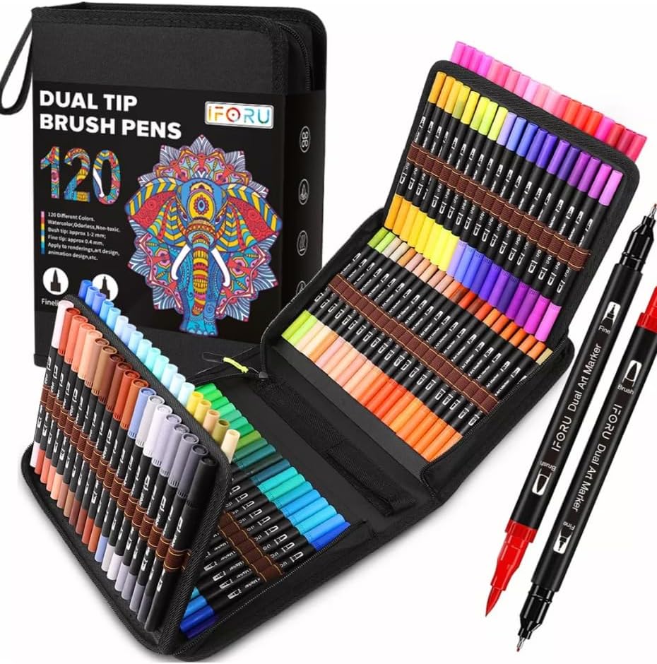 Rotuladores de doble pincel, marcadores artísticos de 120 colores