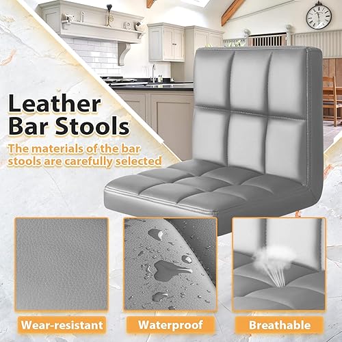 Miniatura 5 de GUNJI Taburetes de bar modernos de piel sintética ajustables con respaldo sin brazos, hidráulico de altura de mostrador de cocina, juego de 2