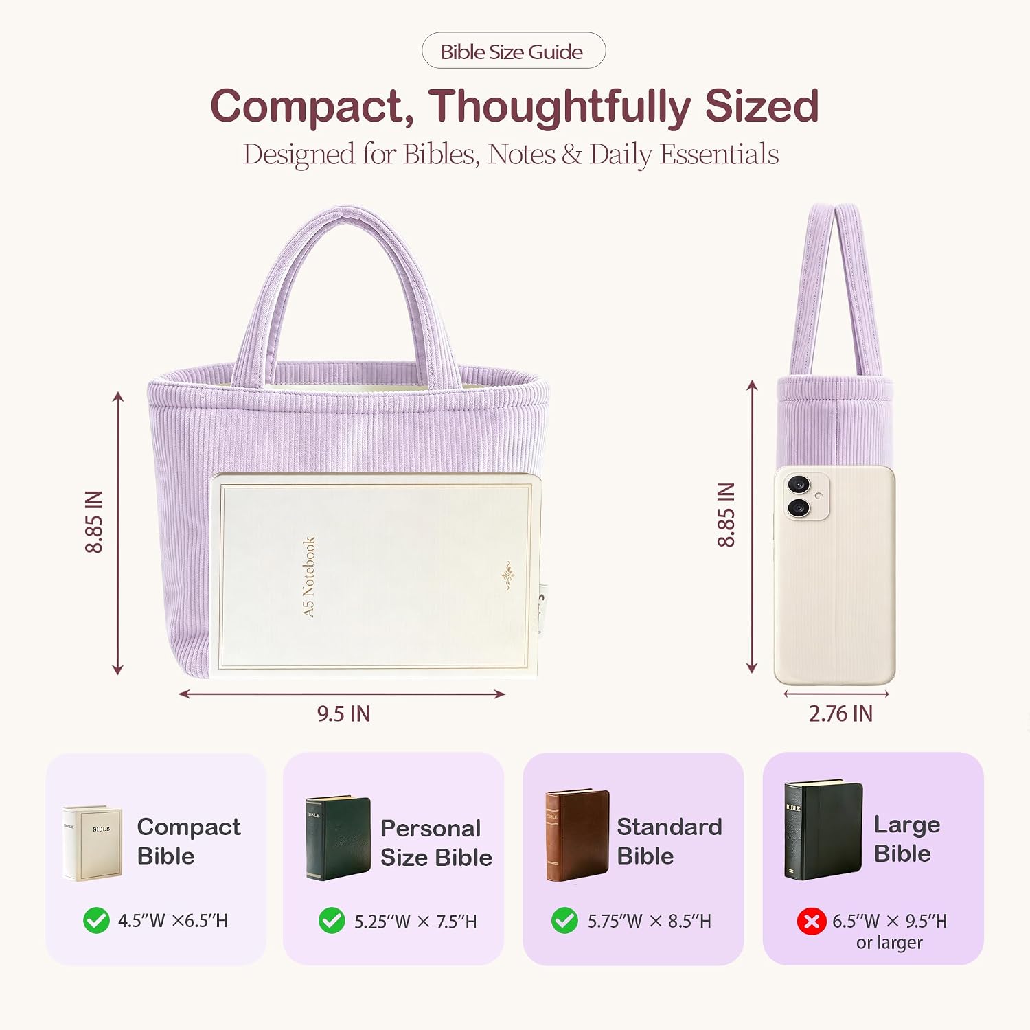 Sminra Small Bible Tote Bag for Women, Corduroy or Quilted Mini Tote Bag image 2
