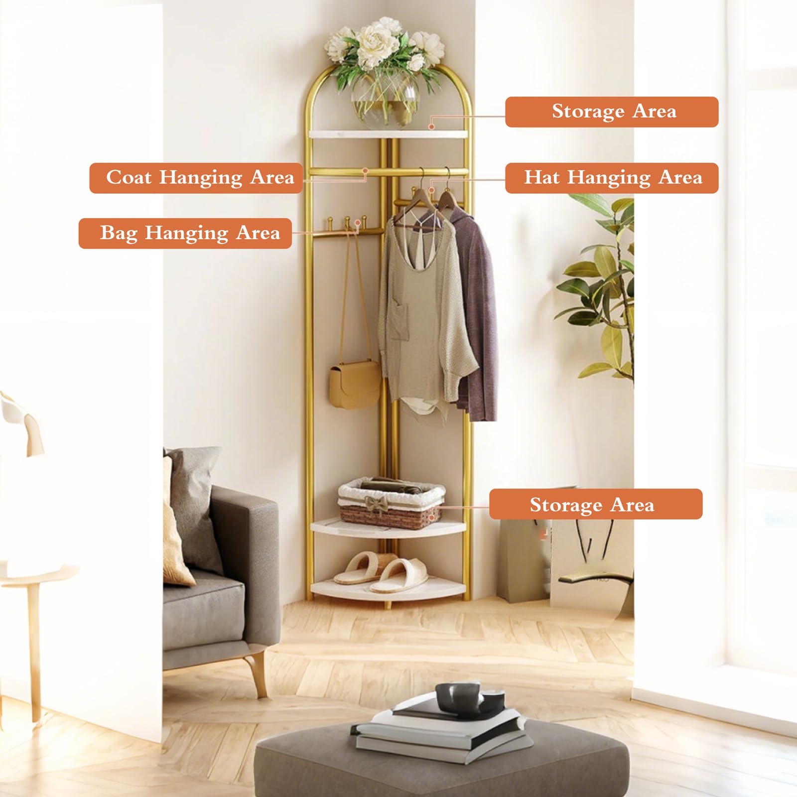Eckgarderobe Metall,Multifunktionaler GarderobenstäNder,Freistehender KleiderstäNder,Eckgarderobe Mit Haken Partition,Platzsparendes Design,FüR BüRo Eingang,Ankleidezimmer