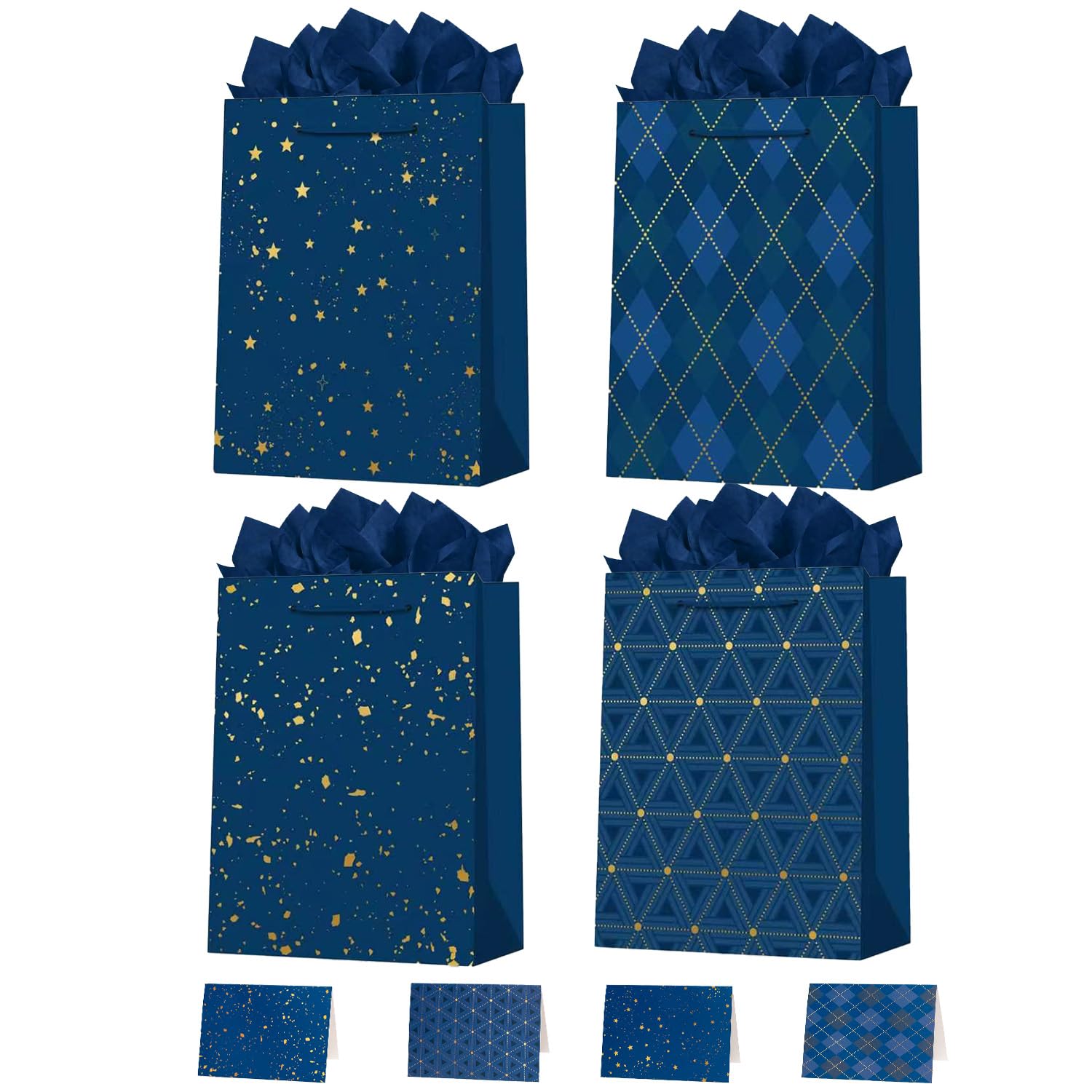4Pack Blue Gift Bags for Men,4 Design,21x27x12cm