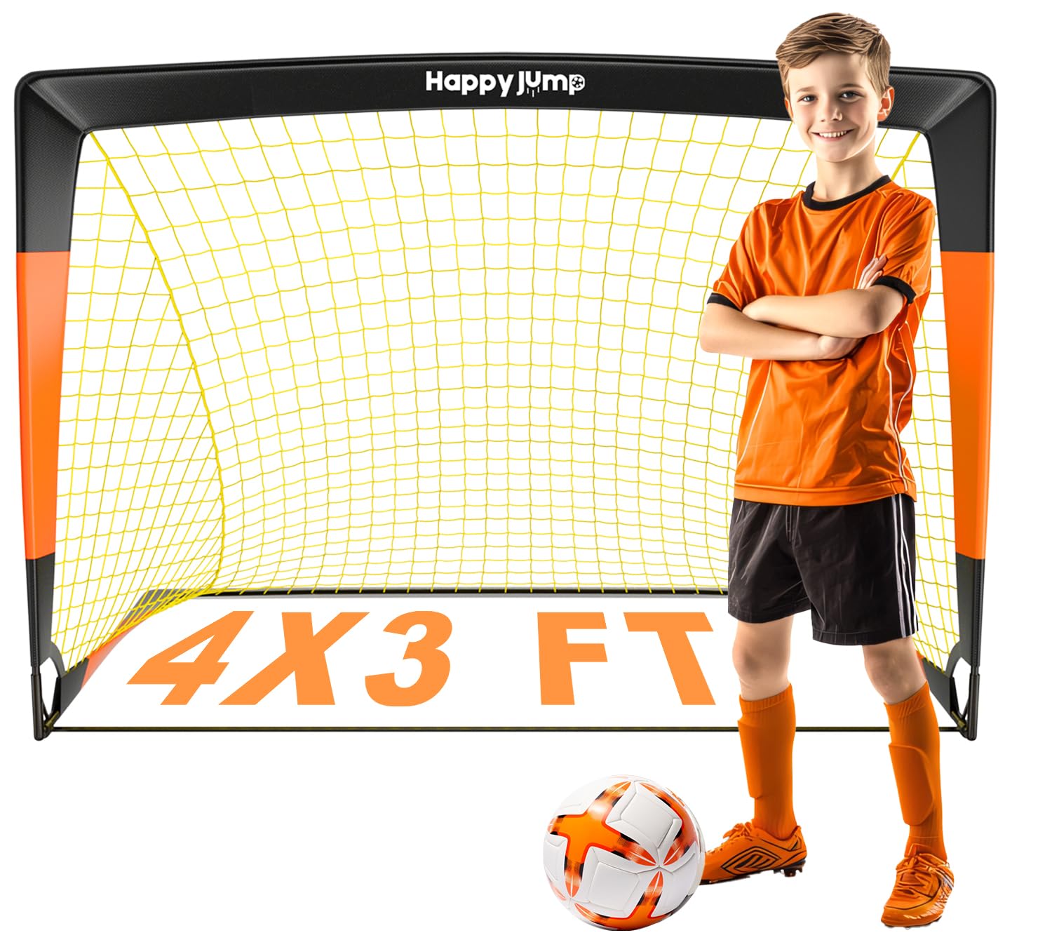 Happy Jump Soccer Goal 7'x5', 6.6‘x3.3', 5'x3.6', 4'x3', 3'x2.2' Soccer Net for Kids Backyard