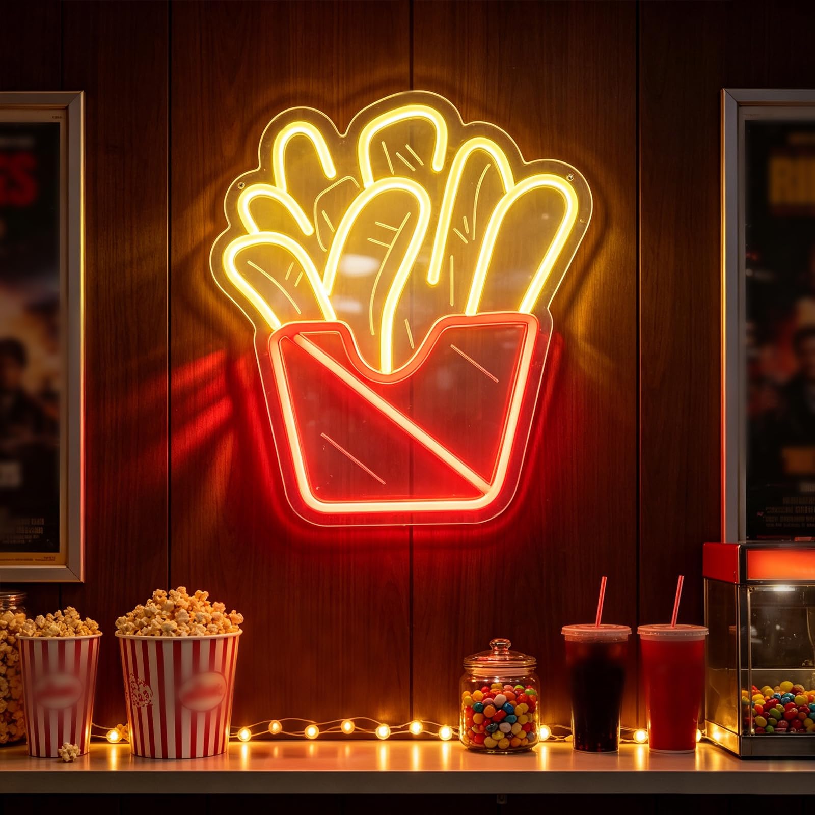 Hanging Art Neon Signs USB Powered French Fries Neon Lights for Adjustable Brightness Fried Potato Chips LED Light for Fast Food Street Restaurant Business Decor (D 11.8 in × W 14.2 in)