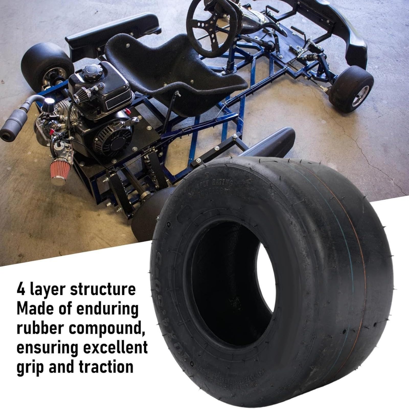 Execution 10 x 4, 50 5 Cart de goma reforzada, agarre permanente para apresurarse y practicar kart Smooth Step Airfüllter Grip Construcción Speed Training Reifen