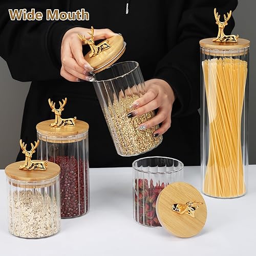 Miniatura 5 de Topsky Juego de 5 tarros de almacenamiento de vidrio de borosilicato, recipientes transparentes para almacenamiento de alimentos con tapa de bambú
