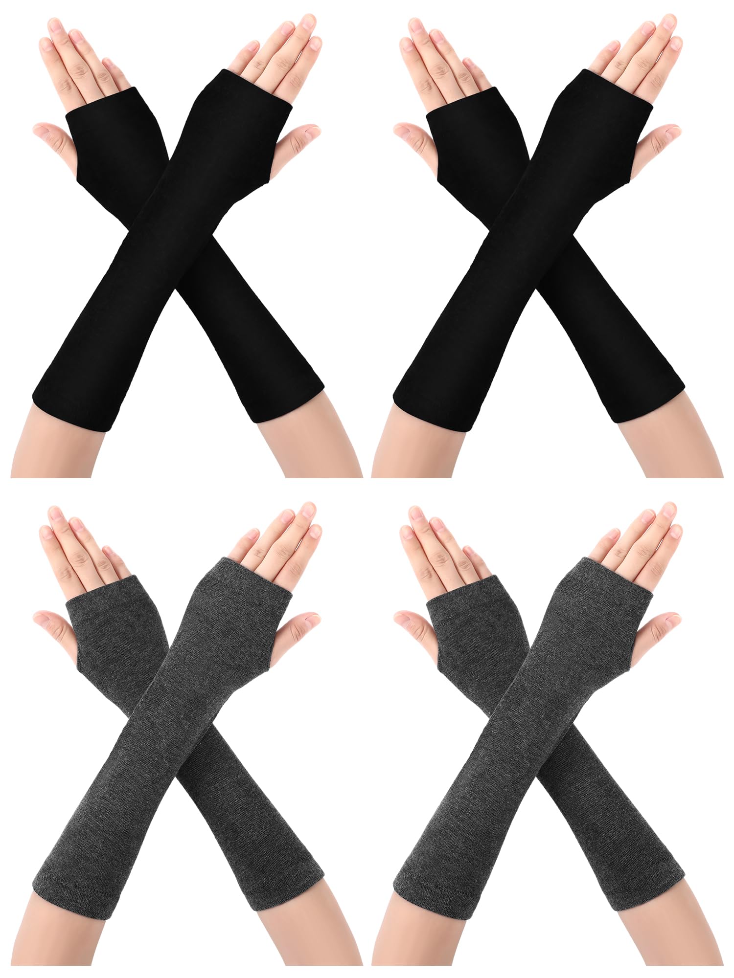 Bememo 4 Pairs Long Fingerless Gloves
