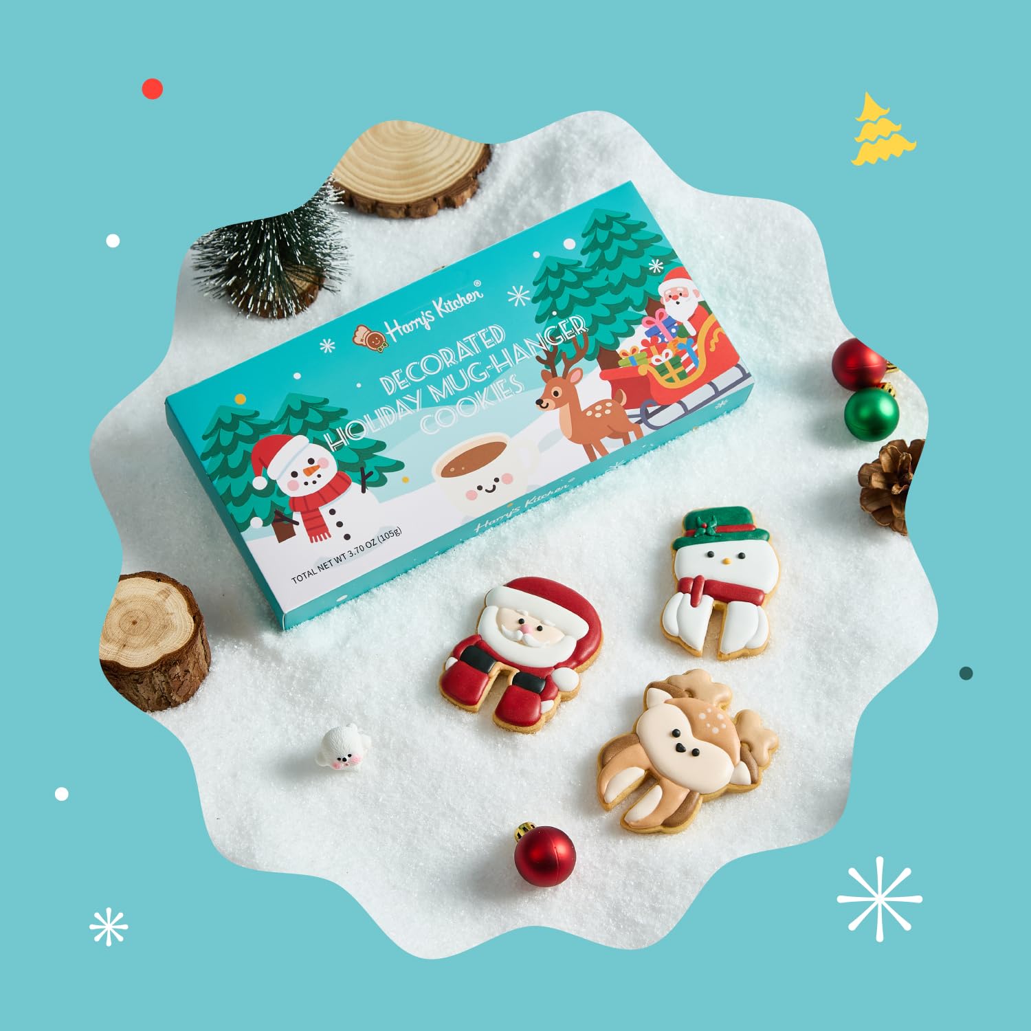 Harry's Kitchen Christmas Cookie Gift Set - Decorated Holiday Cookies with Santa, Snowman & Reindeer, Classic Festive Assortment for Gifting