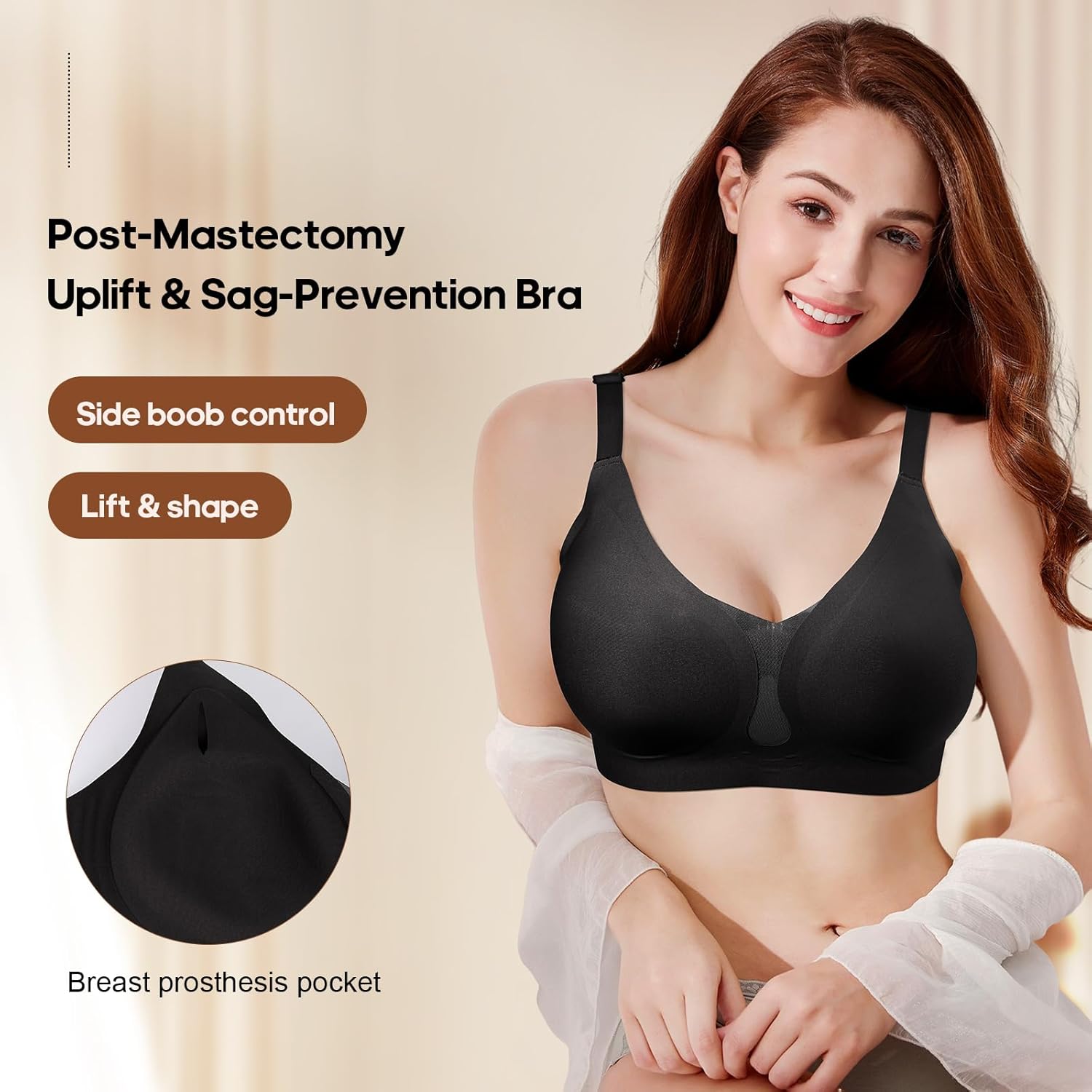Mastectomy Bra with Pockets - Post Surgery Pocket Prosthesis Bra for Breast Forms Wireless Everyday Bras - Image 2