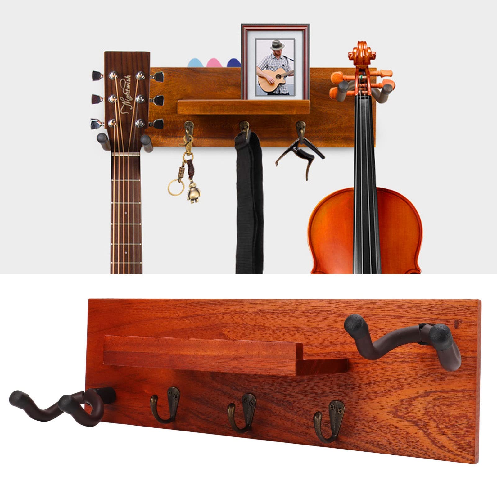 Półka do Montażu na ścianie na Gitarę, Wielofunkcyjny Stojak na Drewno 4 w 1, Odpowiednia do Większości Gitar, z Kompletnymi Akcesoriami, na Instrument Muzyczny