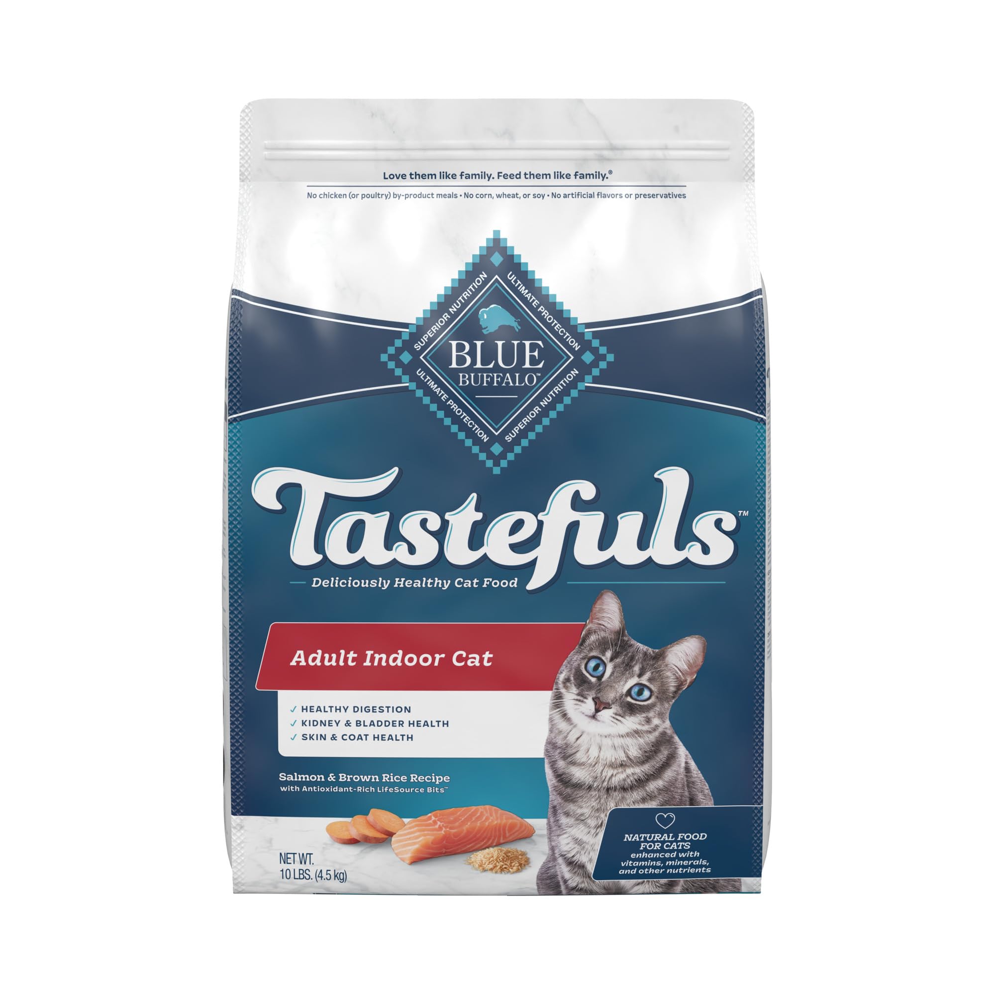 (Best by:2026/0ct /24)Blue Buffalo Tastefuls Indoor Natural Adult Dry Cat Food, Salmon & Brown Rice 10lb bag