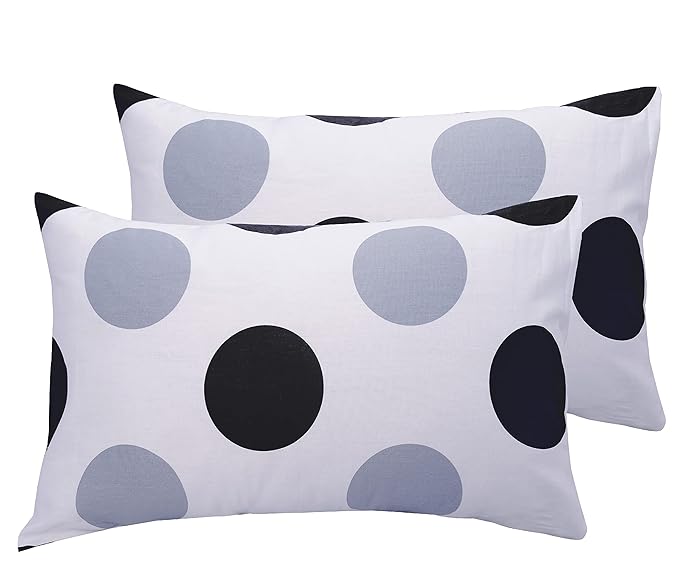 Huesland by Ahmedabad Cotton 186 TC Cotton Pillow Covers Set of 2 - Polka Dots Black & Grey