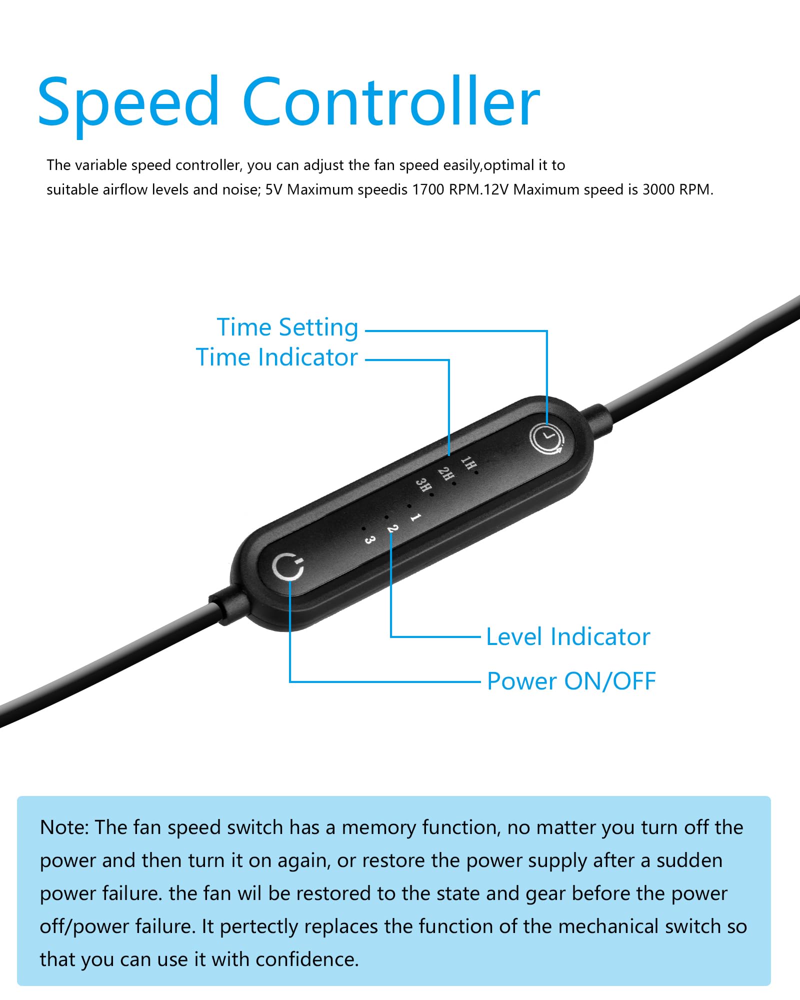 Cichy wentylator USB 120 mm, 6 prędkości nawiewu i kontroler Smart Timing, odporny na wilgoć silnika (IPX5), odporny na kurz, kompatybilny z szerokim napięciem 5-12 V (120 mm 2 w 1)