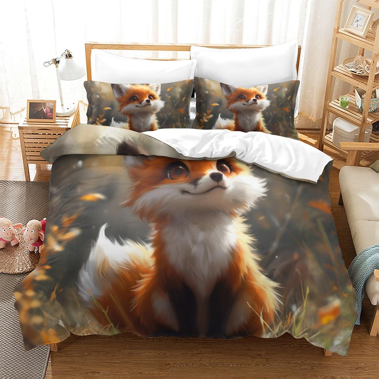 Housse de couette fox 3D en microfibre soft avec fermeture éclair invisible pratique