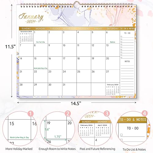Miniatura 3 de SKYDUE Calendario de pared 2024, 14.5 x 11.5 pulgadas, calendario 2024 encuadernado en espiral, enero de 2024 a junio de 2025, 6 diseños estéticos,
