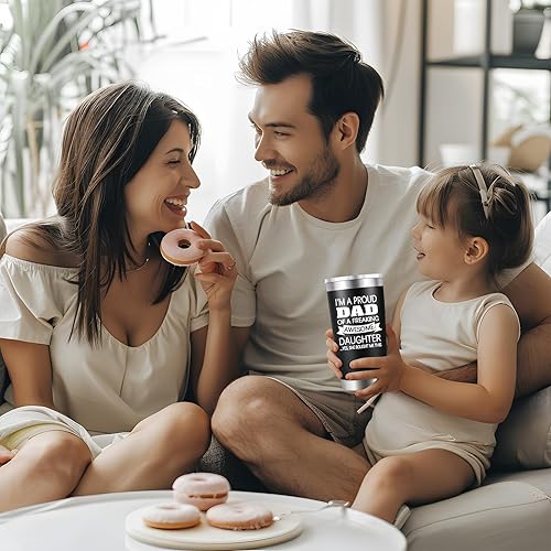 Miniatura 6 de Vaso de acero inoxidable con tapa con texto en inglés "I'm a Proud Dad of a Freaking Awesome Daughter", regalo para papá de hija, hijo, esposa para