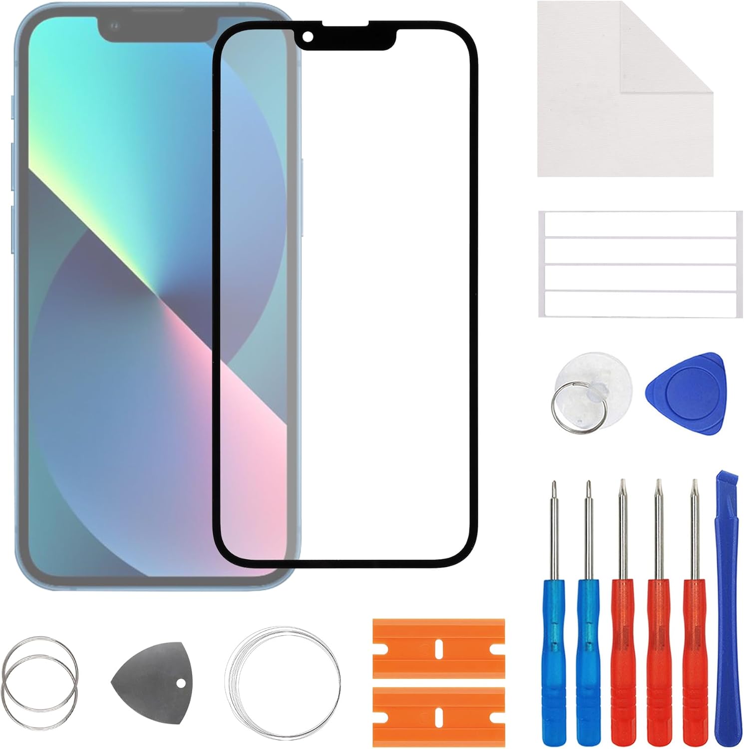 Display Glass, Front Glass, Outer Screen Lens Replacement, Compatible with iPhone 13 with Free Repair Tools Kit.(No LCD Touch & Digitizer) Display Glass, Front Glass, Outer Screen Lens Replacement, Compatible with iPhone 13 with Free Repair Tools Kit.(No LCD Touch & Digitizer)
