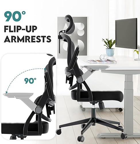 Miniatura 55 de Silla de oficina ergonómica, silla de escritorio ajustable de malla resistente con ruedas, reposabrazos y soporte lumbar, cómoda silla para oficina