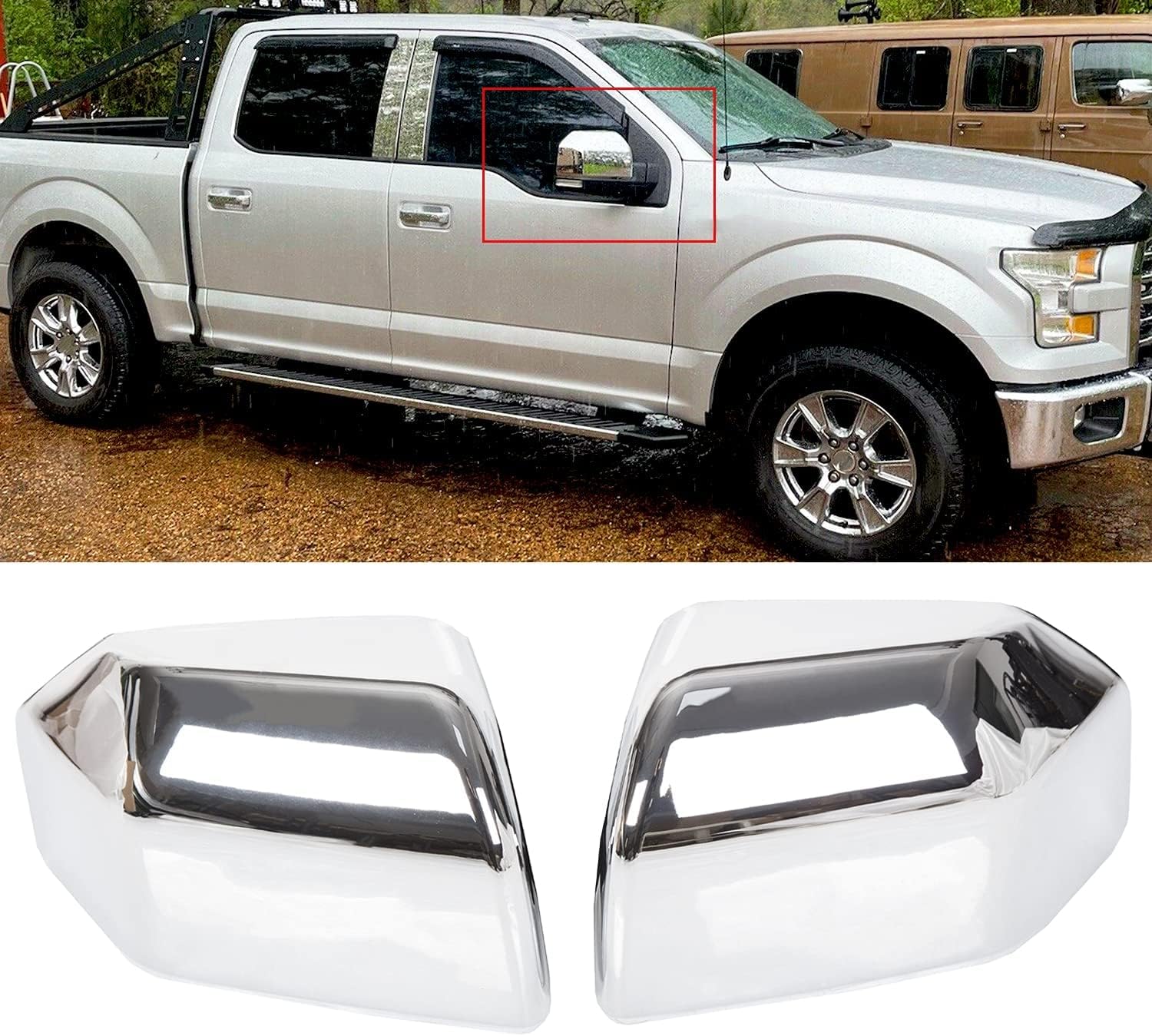 Chrome Window Sill Covers For 2015-2020 Ford F150 - 4PC Set, ABS Plastic, No-Drill Installation