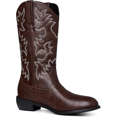 femflame Cowboy Boots for Men Round Toe Distressed Work boots Embroidered Western Boots Traditional Country Boot
