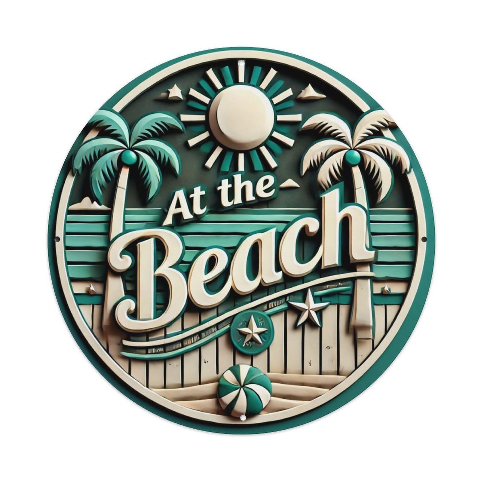 At The Beach Tropical Sun Design Metal Tin Sign Plaque