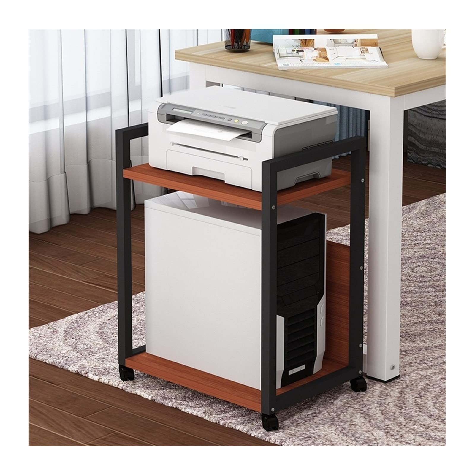 Supporto per CPU Mobile Supporto per Stampante Supporto per Torre per PC, Carrello per Stampante a 2 Livelli con Archiviazione, Supporto per CPU Mobile con Ruote Girevoli, Robusto Rack di Stoccaggio