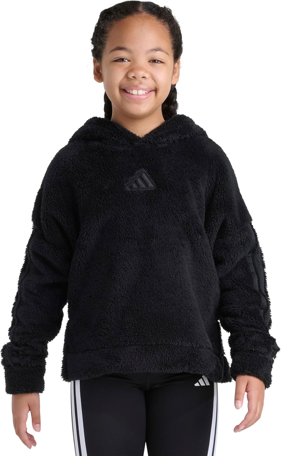 adidas girls 3-stripes Sherpa Hooded Pullover (Big Kid)