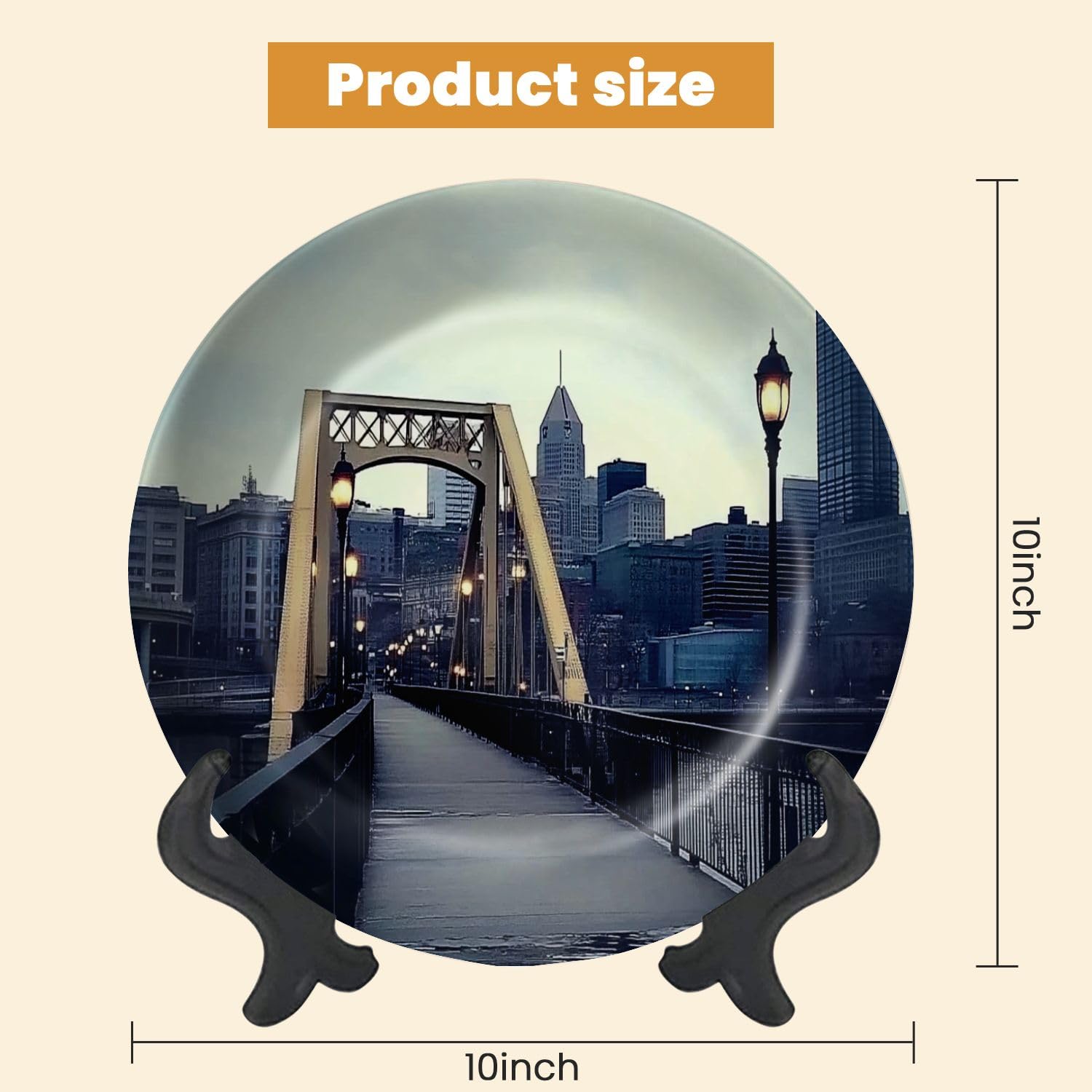 Decorative Plates for Display Roberto Clemente Bridge Pittsburgh PA Gift Plates Ceramic Collections Plates Hanging Artwork for Living Dining Room Kitchen Souvenir