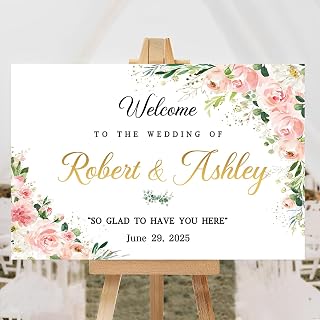 Custom Welcome To Our Wedding Sign, Welcome Wedding Sign With Stand, Sweet Weddings Signs, Pink Flower Custom Weddings Decoration, Weddings Signs For Ceremony