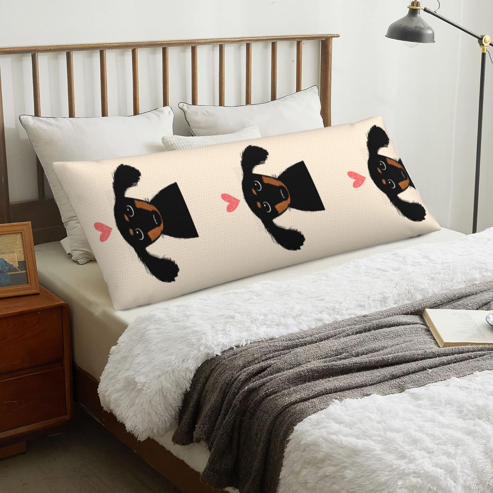Dachshund Puppy Love, Body Pillow Cover with Zipper,Long Body Pillowcase 20 x 60 in