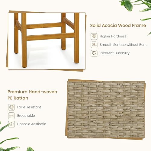 Miniatura 6 de Tangkula Juego de 2 taburetes de bar al aire libre, 30 pulgadas de alto de madera de acacia, taburetes de altura de barra resistentes con asiento de