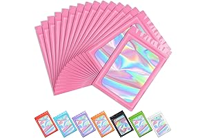 Funfery 100Pcs Pink Holographic Pink Mylar Bags 4X6in