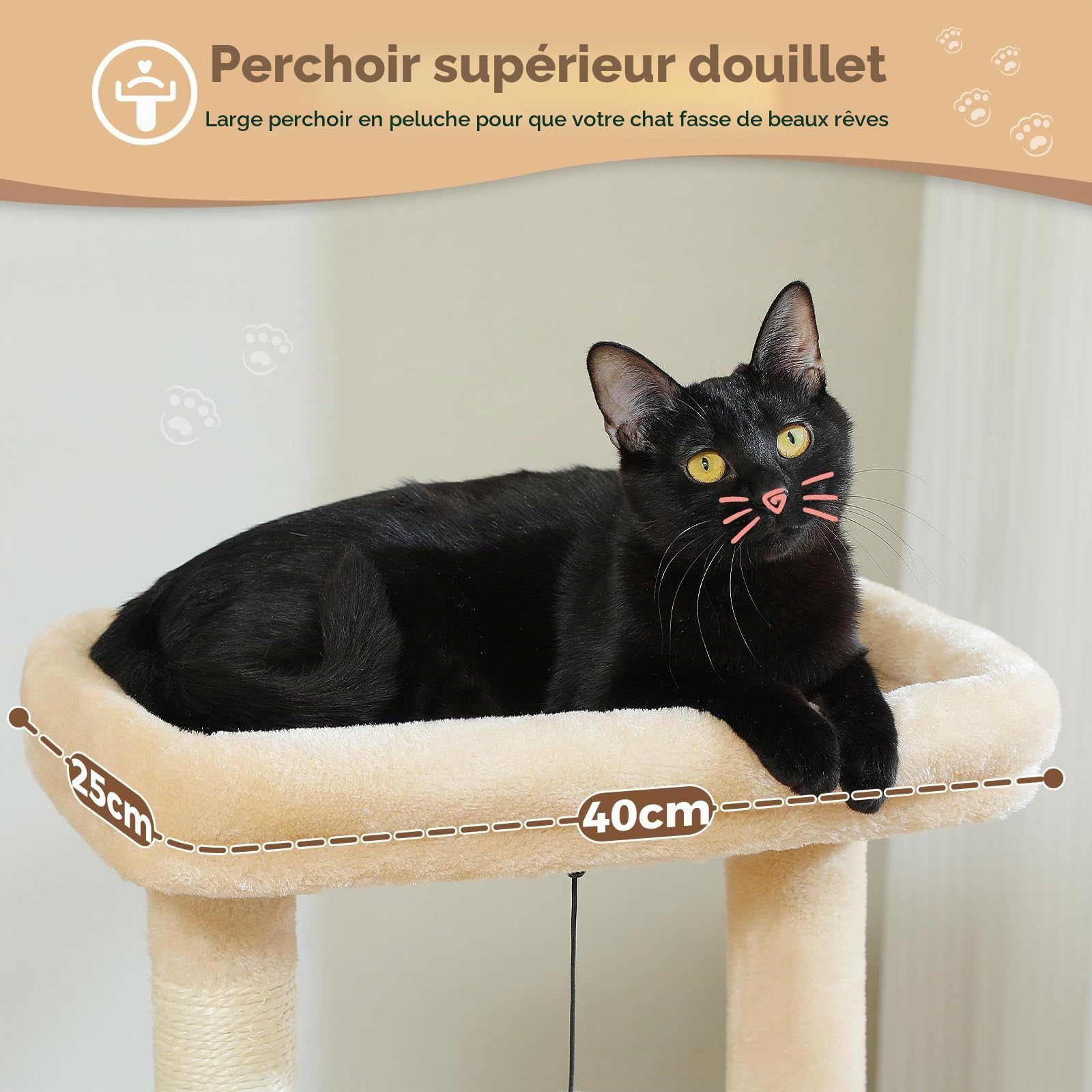 PAWZ Road Arbre à chat d'intérieur pour chat avec grand hamac 79 cm