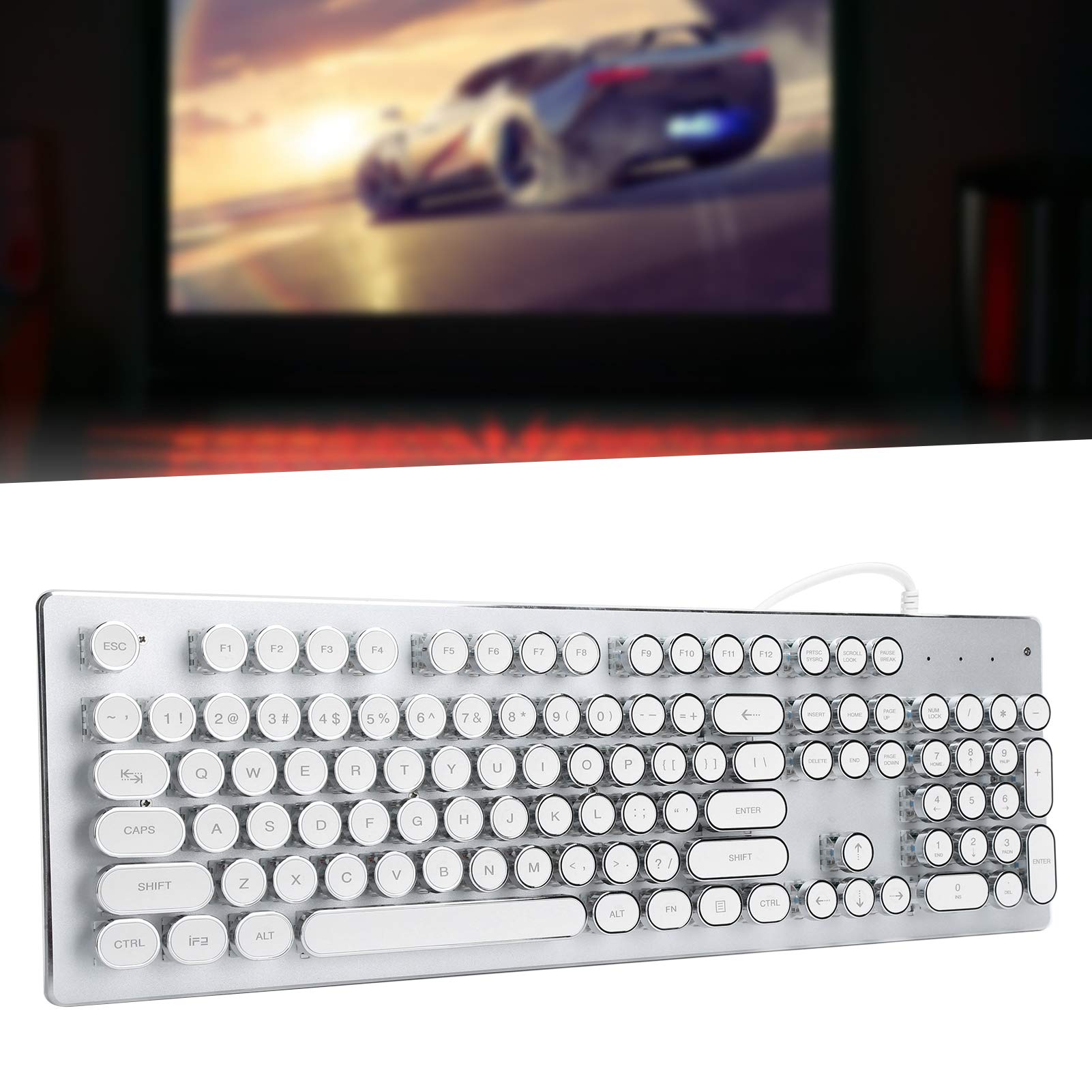 Clavier Mécanique de Jeu Rétro Filaire, avec Lumière Mixte, Accessoire Informatique (White)