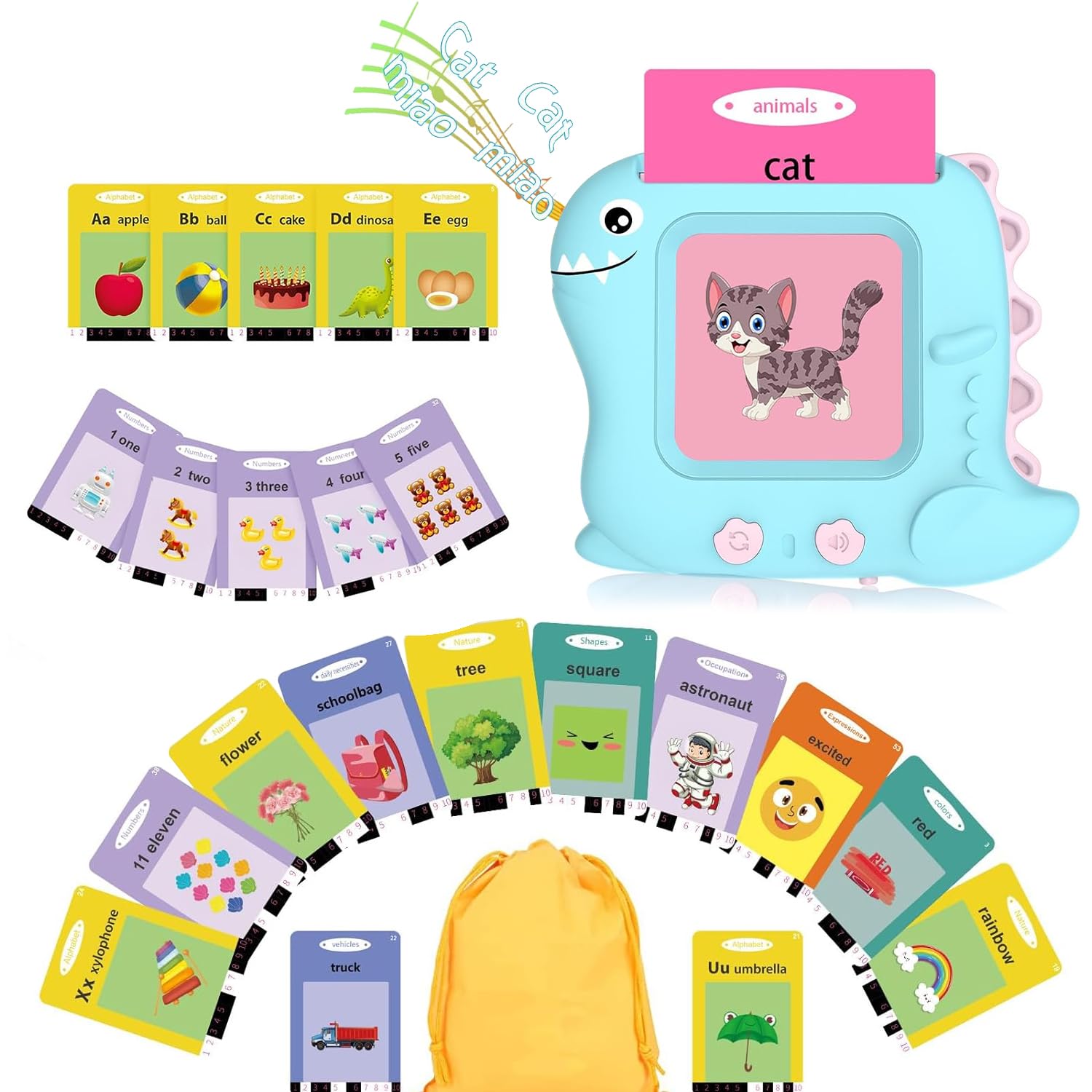 Talking Flash Cards for Toddlers 3-5 Years Old, Pocket Speech Therapy & Autism Sensory Toy with 336 Sight Words, Montessori Educational Learning Device Gift