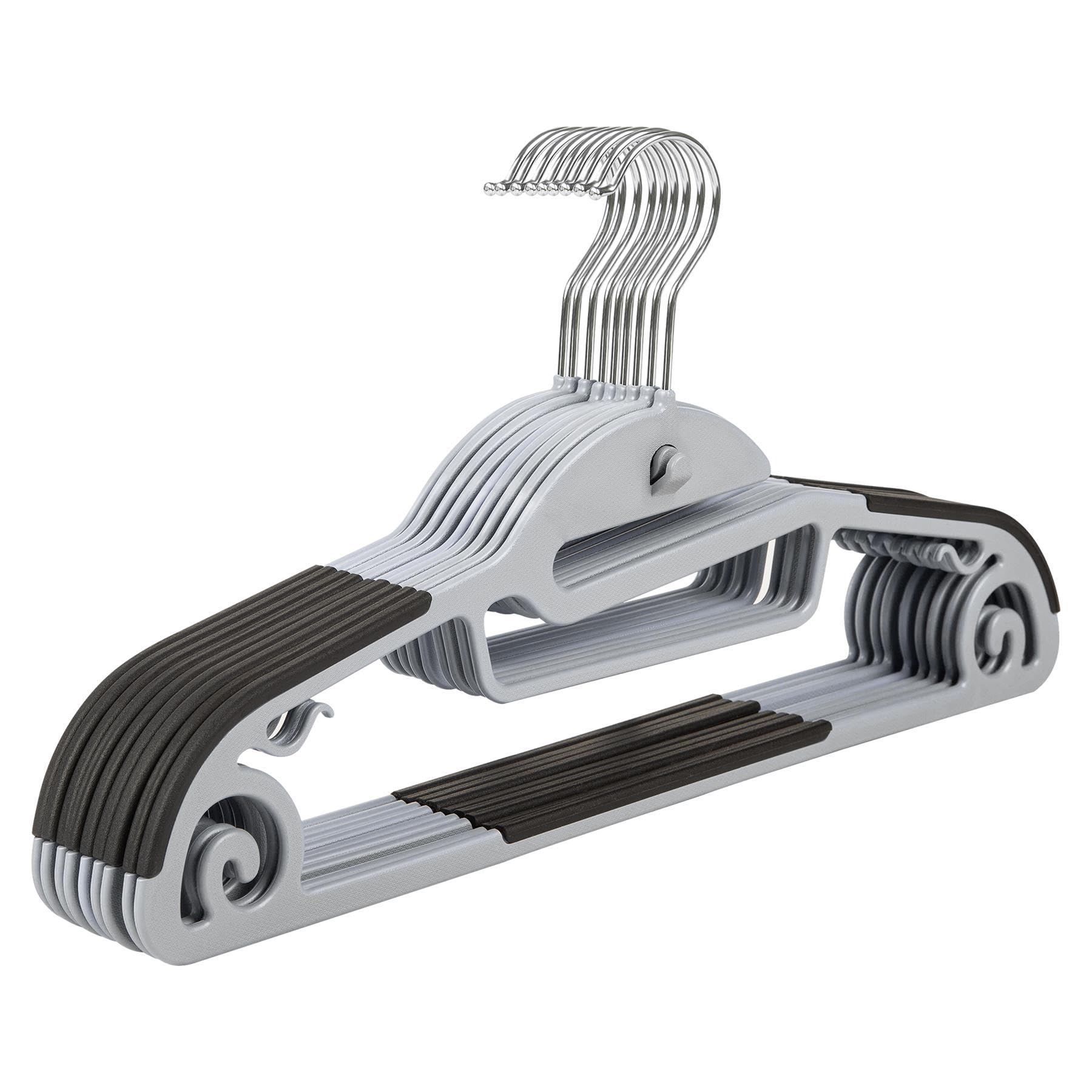 Albert Austin Pack of 20 Adult Coat Hangers Strong Plastic Hangers for Clothes Rail & Closet Clothing Hanger with Suit Pants Trouser Bar and Clips Space Saver Coat Hangers for Wardrobe Black