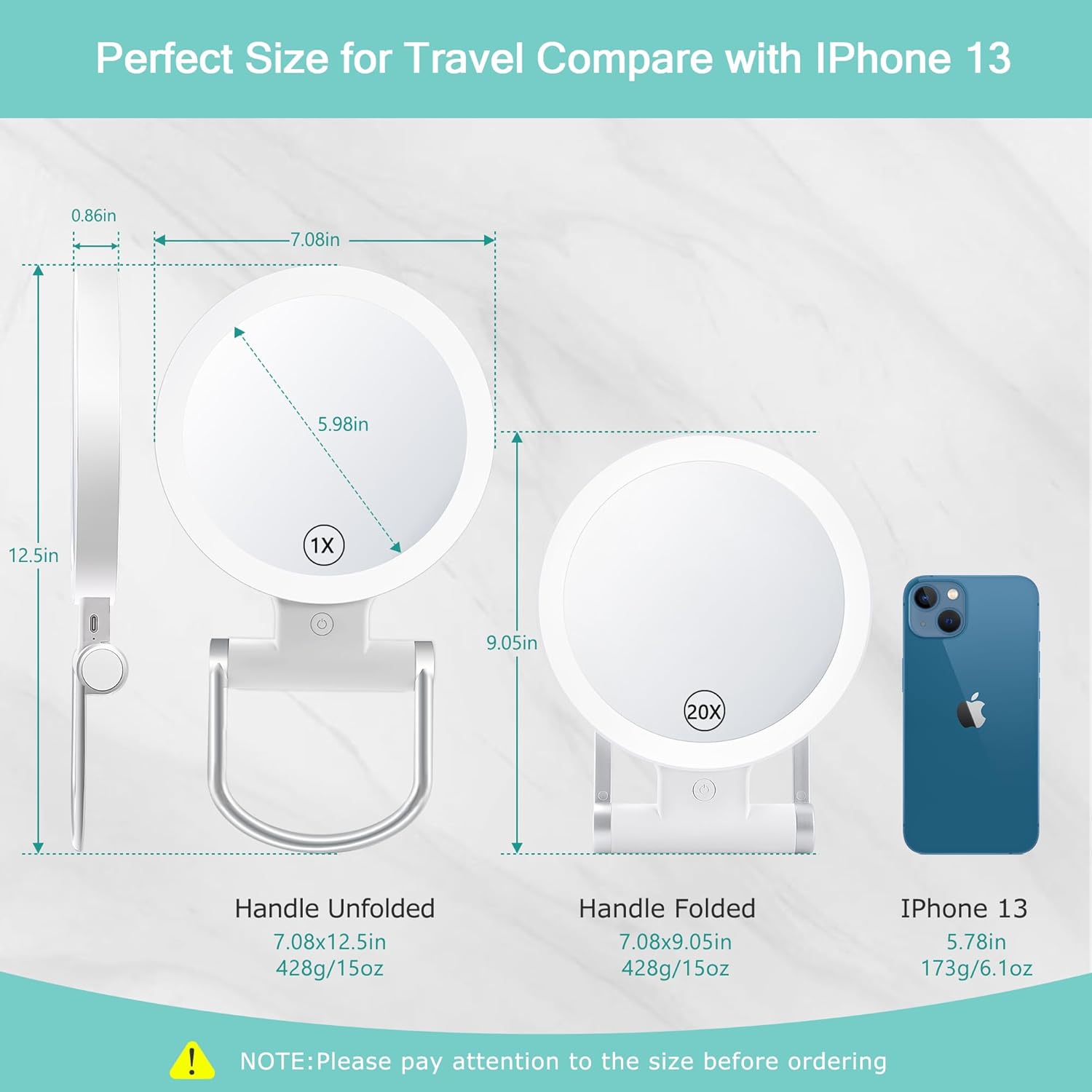 B Beauty Planet Magnifying Mirror with Light 20X/1X,Double Sided Tabletop Mirror with Adjustable Folding Handle,Cosmetic Mirror for Makeup/Travel, Tweezing, and Blackhead/Blemish Removal.