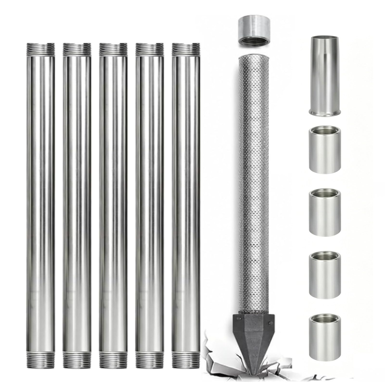 ZyKnaurral Water Well Kit with 1-1/4" Well Drive Point, Driven Well Kits Includes Galvanized Pipes, Couplings and Drive Cap, DIY Shallow Well Kit for Garden Irrigation & Water Supply 6M-NoWaterPump