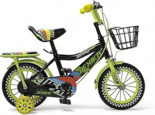 دراجة فري ستايل للاطفال من البدر مقاس 12 انش للاولاد والبنات من سن 3-6 سنوات، متعددة الالوان، مع سلة وعجلات تدريب مضيئة، اطارات هوائية 12 انش، دراجة اطفال، أصفر