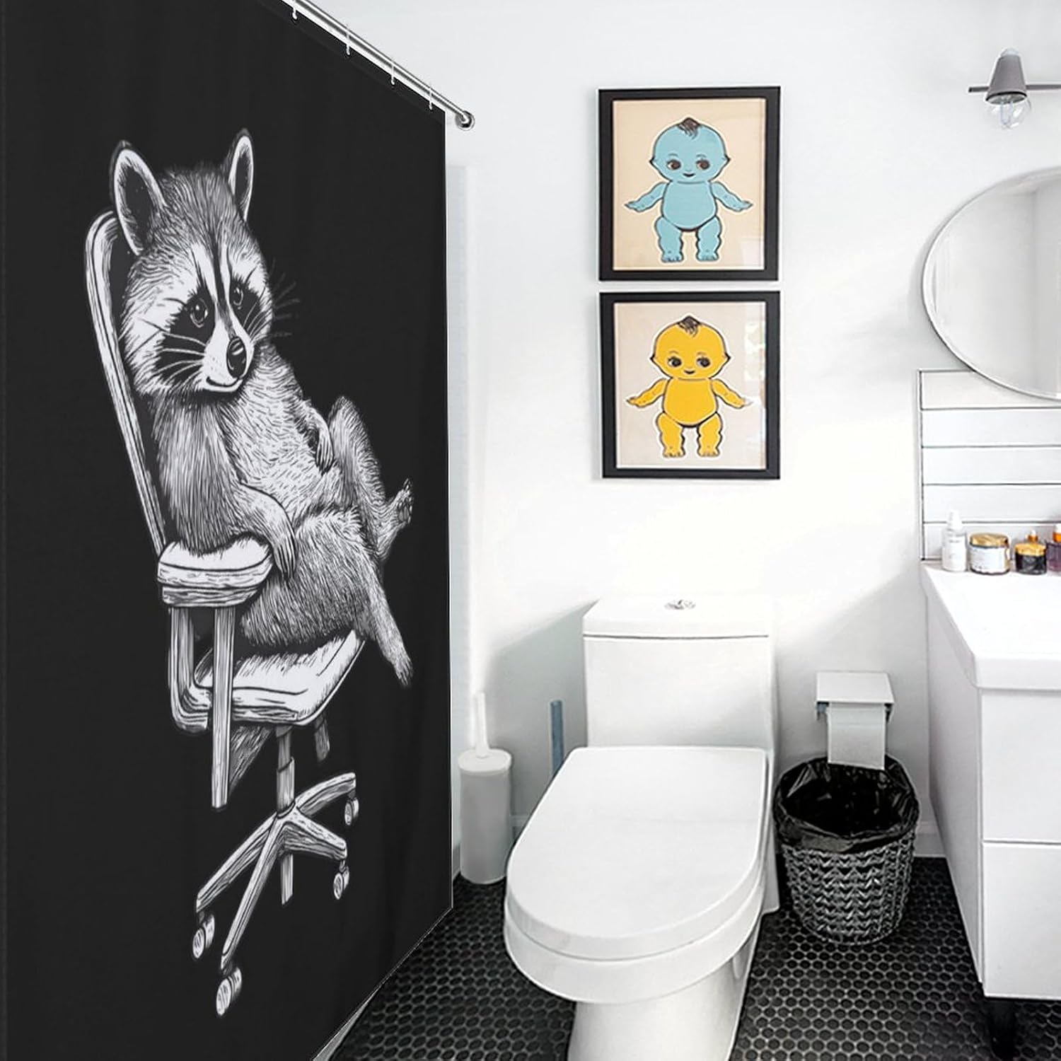 Relax Raccoon Funny Shower Curtains Washable Bath Curtain Liner with Hooks for Bathroom Bath Tubs