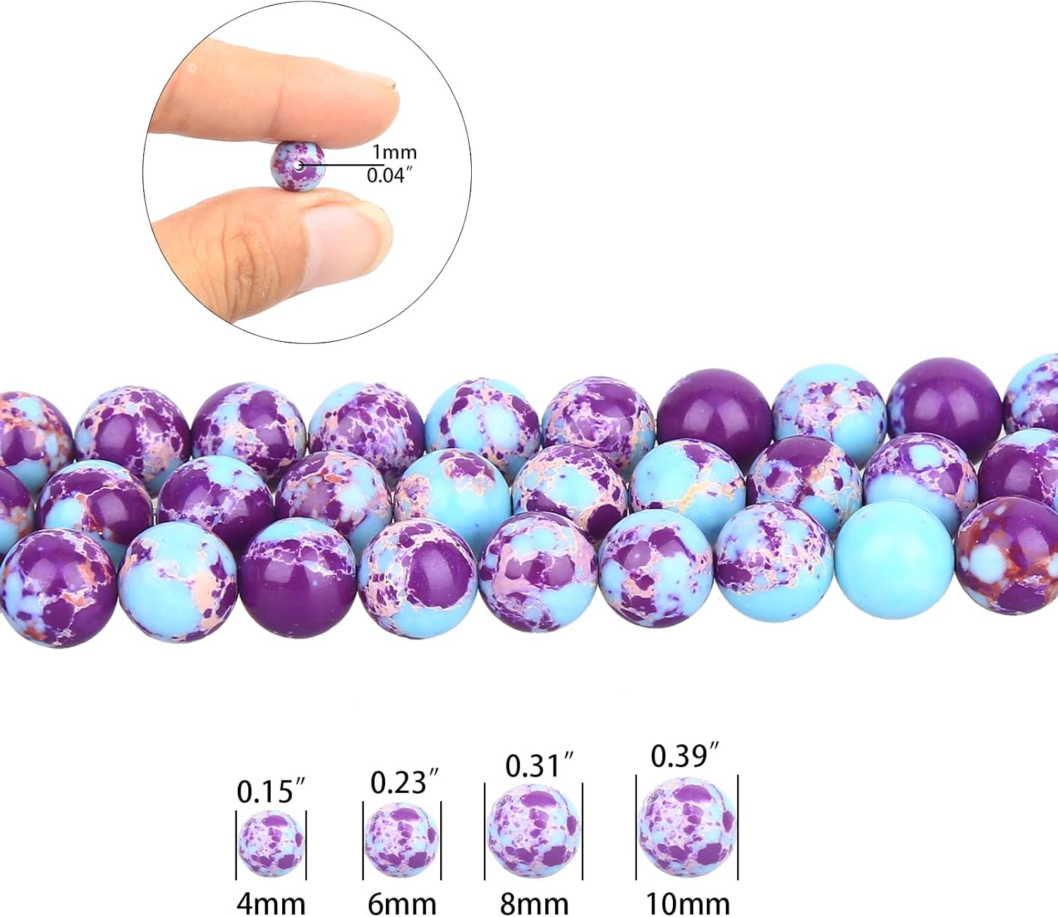 Purple-Blue Imperial Jasper Beads 62pcs 6mm Stone Beading Loose Gemstones Hole Size 1mm DIY Smooth Bead for Bracelet Necklace Earrings Jewelry Making 6mm purple-blue