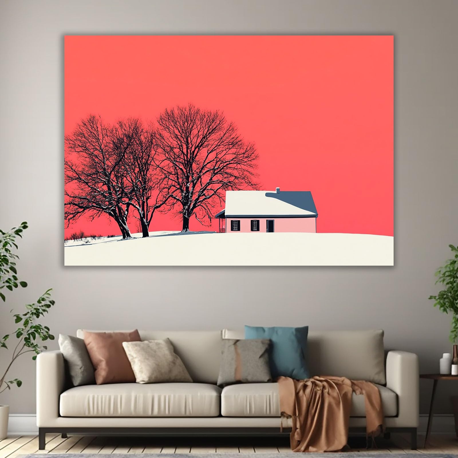 WIKEO Cuadros Dormitorios Modernos Cabaña Natural del Árbol Lienzos Decorativos para Pasillo Dormitorio Baño Entrada Sala de yoga（Rojo 1-70x100cm Sin marco