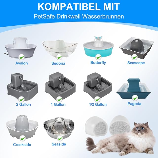 Foto 2 de 7 de MyfatBOSS Filtro de carbón para fuente de gato, filtro para PetSafe Drinkwell cerámica Avalon