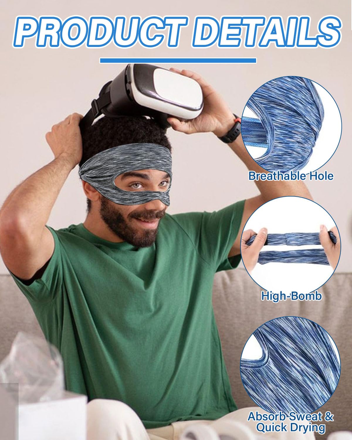 2 Pcs Maschera per gli occhi da gioco,VR Eye Mask Cover Sweat Bandi per M Quest 3/Quest 3S,VR Traspirante Maschera,Lavabile VR mascher,per PS VR2/M Quest Pro/M Quest 2