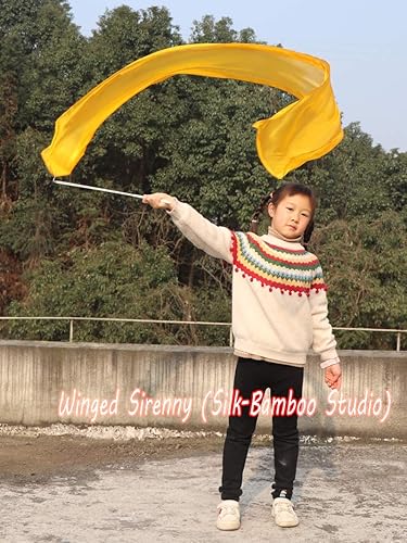 Miniatura 5 de Winged Sirenny Varita de bailarina de cinta de seda juvenil, bandera de adoración y alabanza de la iglesia, banderín de baile de adoración y