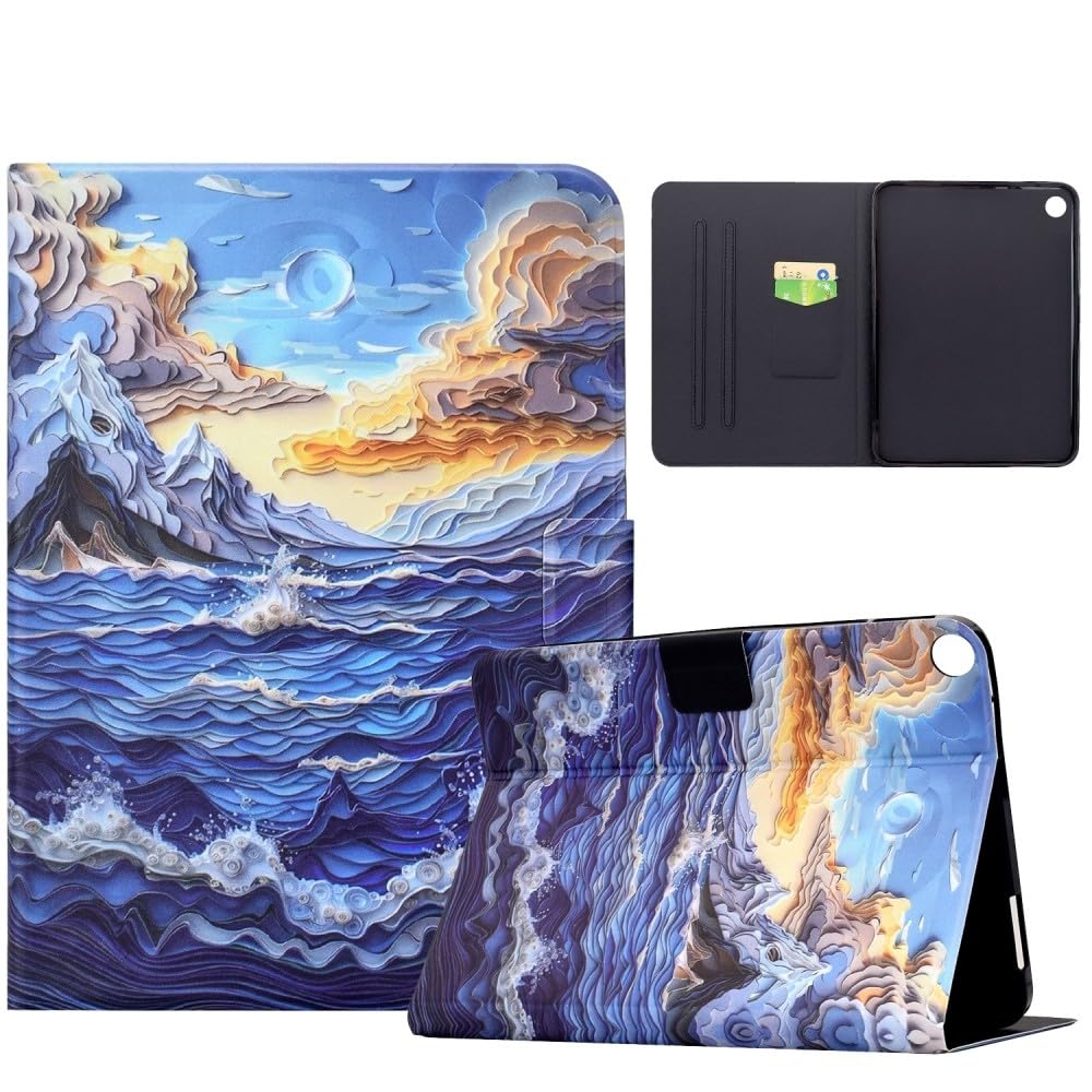 Generic etui kompatybilne z Samsung Galaxy Tab A9 8,7 SM-X110 X115 X117 (kolor: góra fala morska) wzór skórzane etui z klapką Smart Back Cover